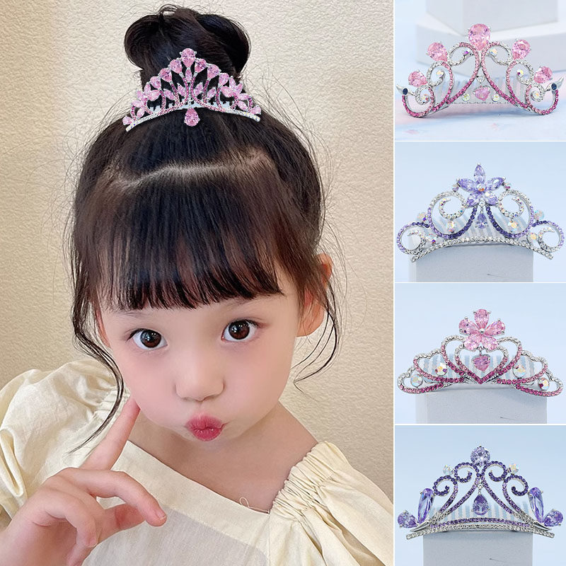 儿童高档皇冠插梳头饰生日发饰公主锆石吊坠小王冠女童主持人发梳