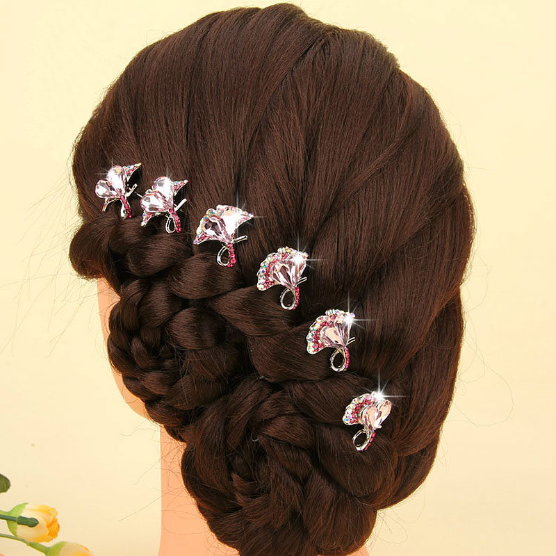 水晶簪子头饰花朵发钗u型夹