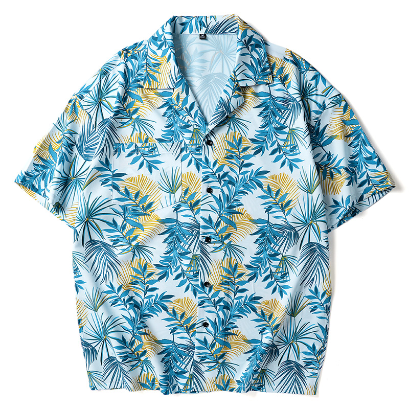 夏威夷风休闲衬衫短袖古巴领沙滩寸衣水墨画扎染潮流印花冰丝薄款