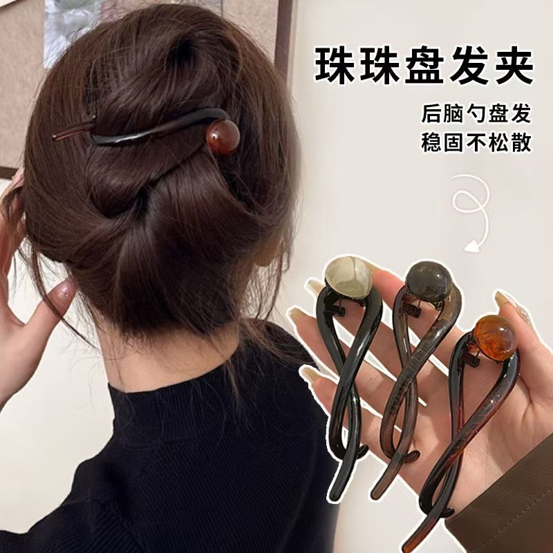 复古大气咖色一字抓夹简约一字发夹扭扭夹发卡后脑勺盘发神器抓夹