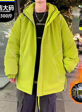 胖男生秋冬季连帽羽绒服休闲潮牌青年保暖白鸭绒胖子男式宽松外套