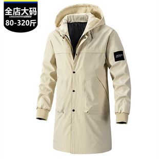 秋冬季大码风衣中长款加绒防风春季外套加肥加大胖子潮牌夹克上衣