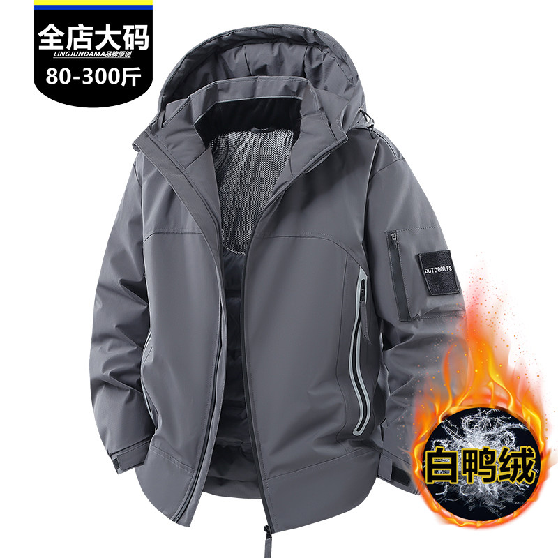 户外工装潮牌冬季加厚连帽三防羽绒服大码青年时尚保暖白鸭绒外套