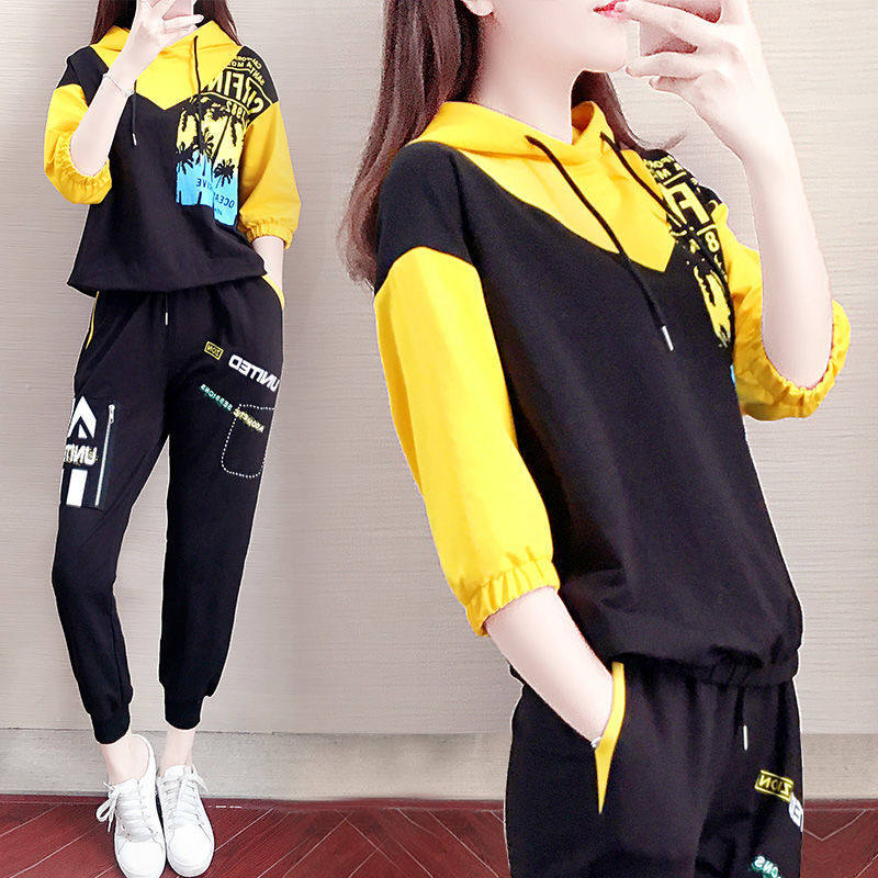 suit Two piece set Hooded 2021 new pattern Easy fashion Western style Spring and summer Sleeve student leisure time Athletic Wearin the Women's clothing/Boutique , Set/Student uniforms/Work uniforms , Leisure sports suit  category - from Buy2taobao.com to provide professional Taobao agent buy service
