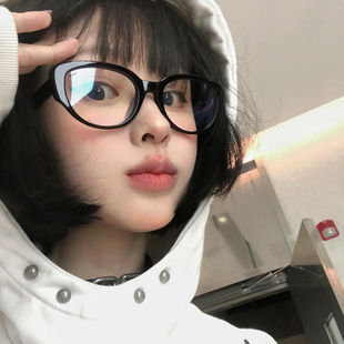 上镜猫眼框近视眼镜女可配度数学生高颜值素颜显脸小平光镜潮 个性