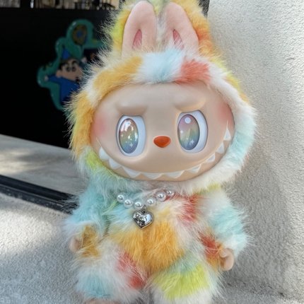 泡泡玛特 POP MART labubu前方高能ROCK搪胶毛绒公仔  扎染大娃