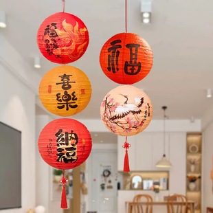 新款 饰灯笼 古风周岁橱窗带灯中秋国庆装 饰发光灯笼商场店铺节日装