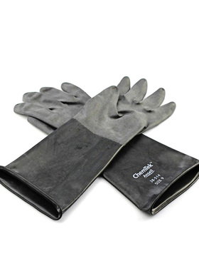 安思尔9码黑色丁基橡胶耐酸碱耐溶剂35厘米防化手套Ansell 38-514