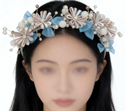 新娘伴娘舞台表演佩戴非遗丝绒线手工缠花珍珠发箍古配饰