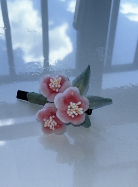 成品发货原创仿绒花非遗手作桃花发饰发夹成品汉服配饰