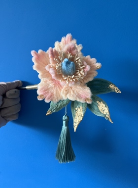 成品！古风汉服头饰成品仿绒花好大一朵花牡丹花木质发簪