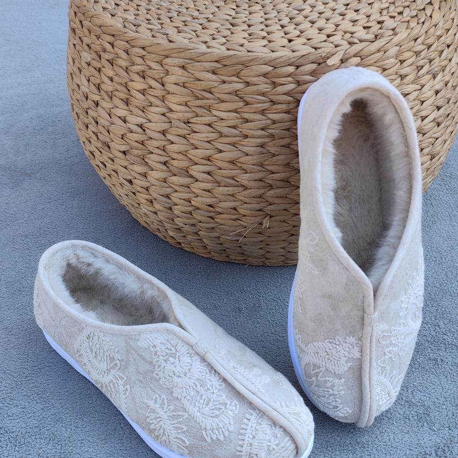 中式古风棉麻绣花汉服茶人春秋保暖加绒二棉鞋千层底手工透气布鞋