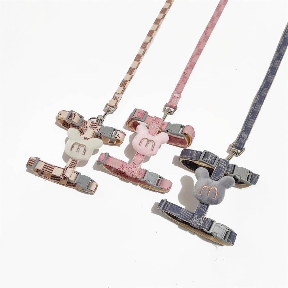 工字型猫咪牵引绳防挣脱遛猫绳子渐变格子狗狗牵引绳宠物用品