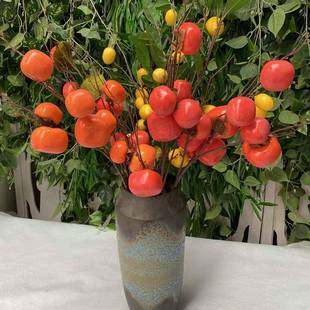 中式家居装饰仿真柿子果枝 假柿子果树 婚庆仿真水果浆果假花