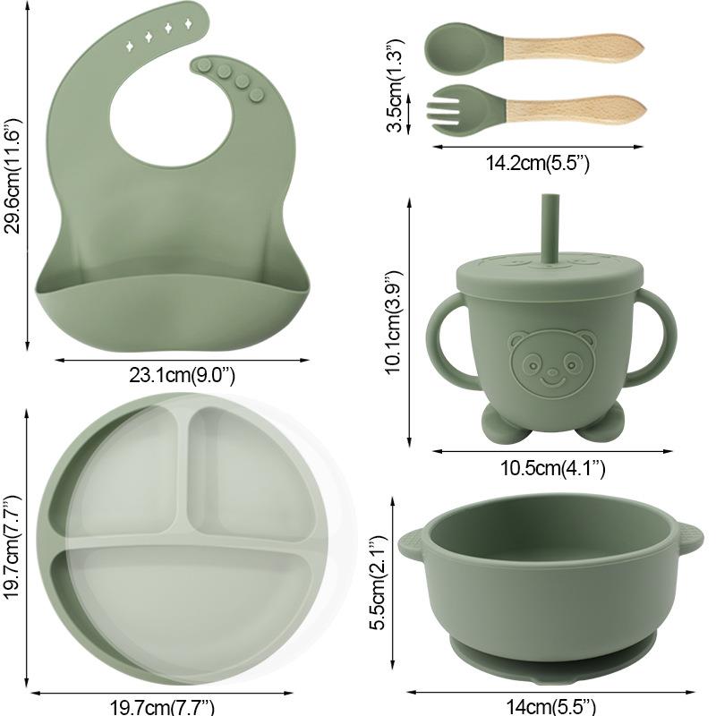 儿童硅胶餐具套装双耳碗一体式硅胶餐盘宝宝吃饭围兜母婴辅食吸盘