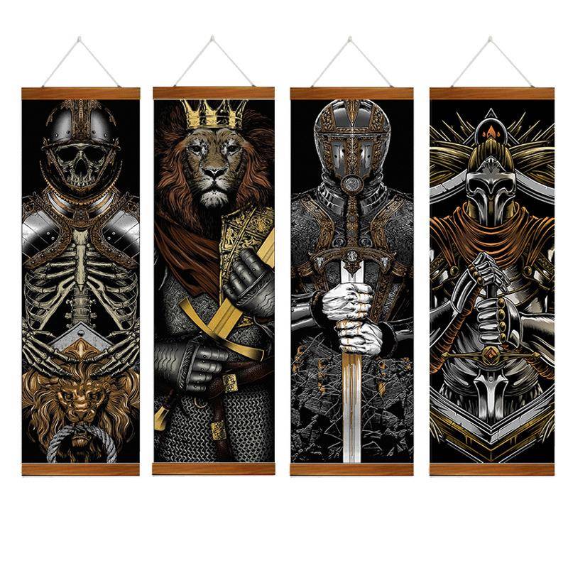 浮世绘铁甲机械风装饰画 日式料理店酒吧酒屋纹身店壁画挂画实木