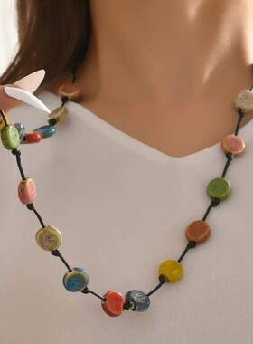 新中式国风景德镇陶瓷项链小众建议民族风瓷珠百搭饰品节日礼物