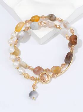 双层叠戴仿天然石珍珠手链女小众设计感精致手串轻奢闺蜜百搭手饰