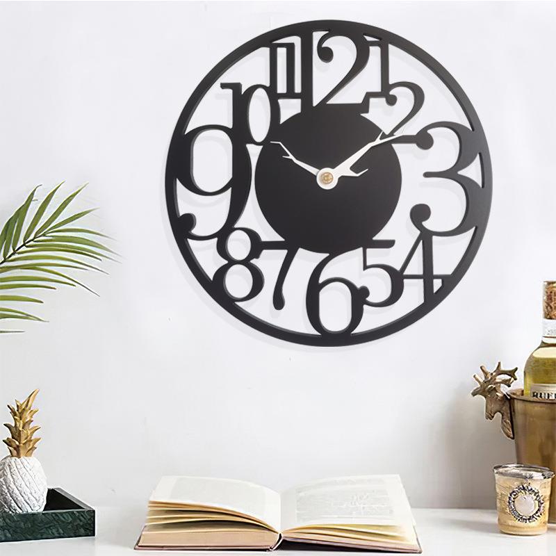 欧式创意浪漫大数字抽象钟表梧桐木轻奢客厅家用餐厅现代简约挂钟