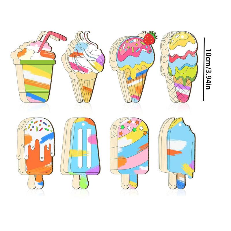 儿童绘画冰淇淋工艺原木片空白涂鸦木牌冰淇淋墙壁装饰木制工艺品