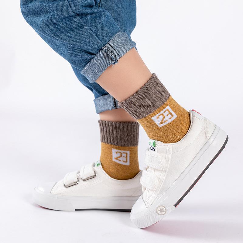 春秋拼色数字23儿童袜子精梳棉男女童袜可爱卡通宝宝袜中筒学生袜