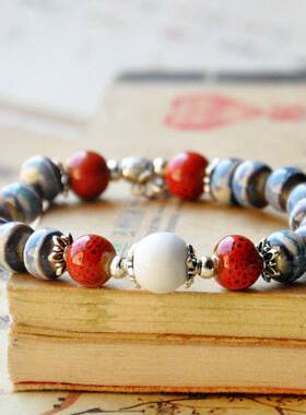 民族风首饰景德镇陶瓷叶子满珠手链 女款女式手饰摆摊地摊货源