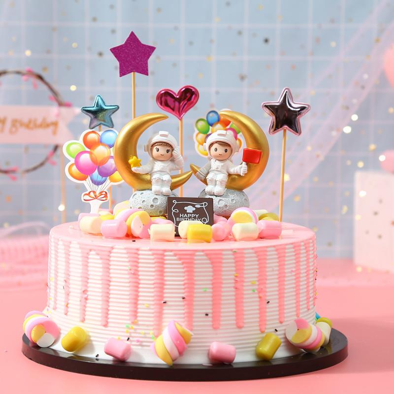 创意烘焙蛋糕装饰航天飞行员生日插牌插件客厅卧室书桌电脑桌摆件