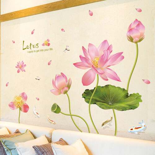 XL8292荷花塘清新墙贴卧室客厅电视沙发背景装饰可移除贴画