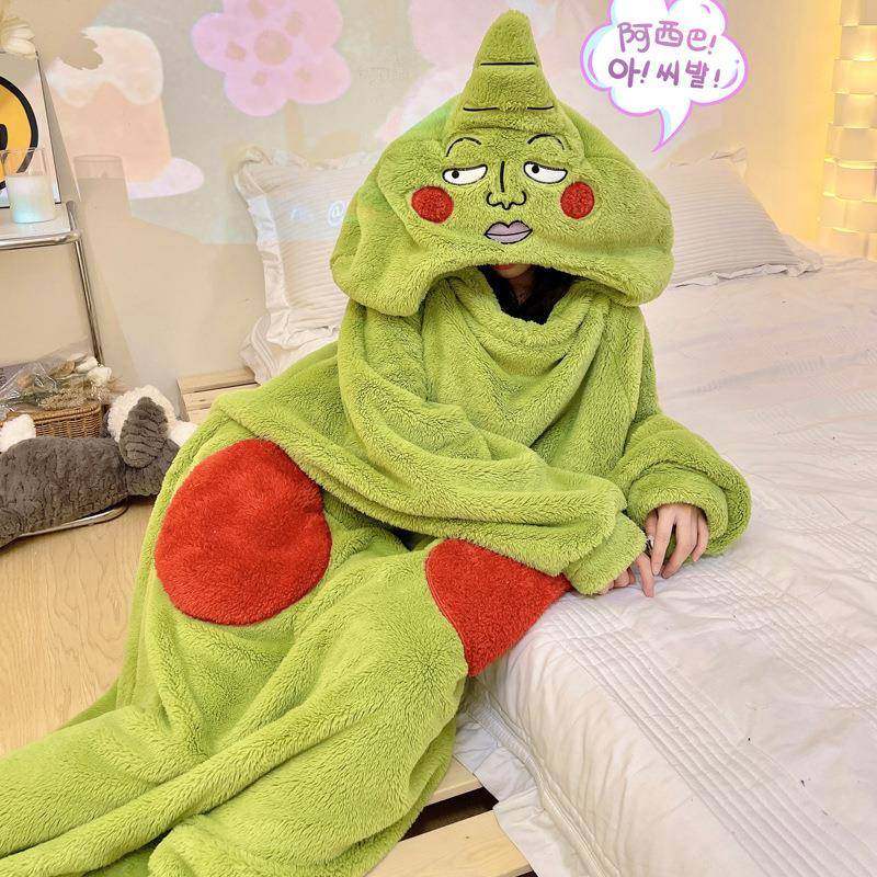 丑鱼睡衣女秋冬季珊瑚绒情侣连体卡通搞怪睡袍男款加厚加大码睡裙
