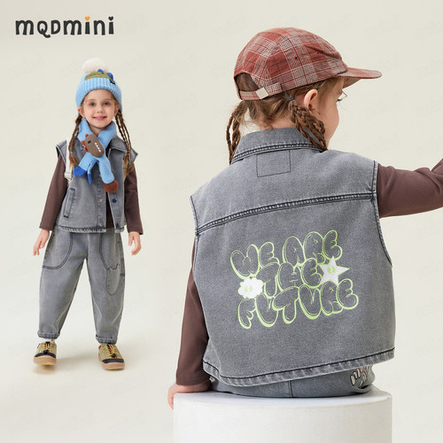 MQDMINI童装儿童牛仔马甲26春季新款中小童卡通百搭休闲牛仔背心