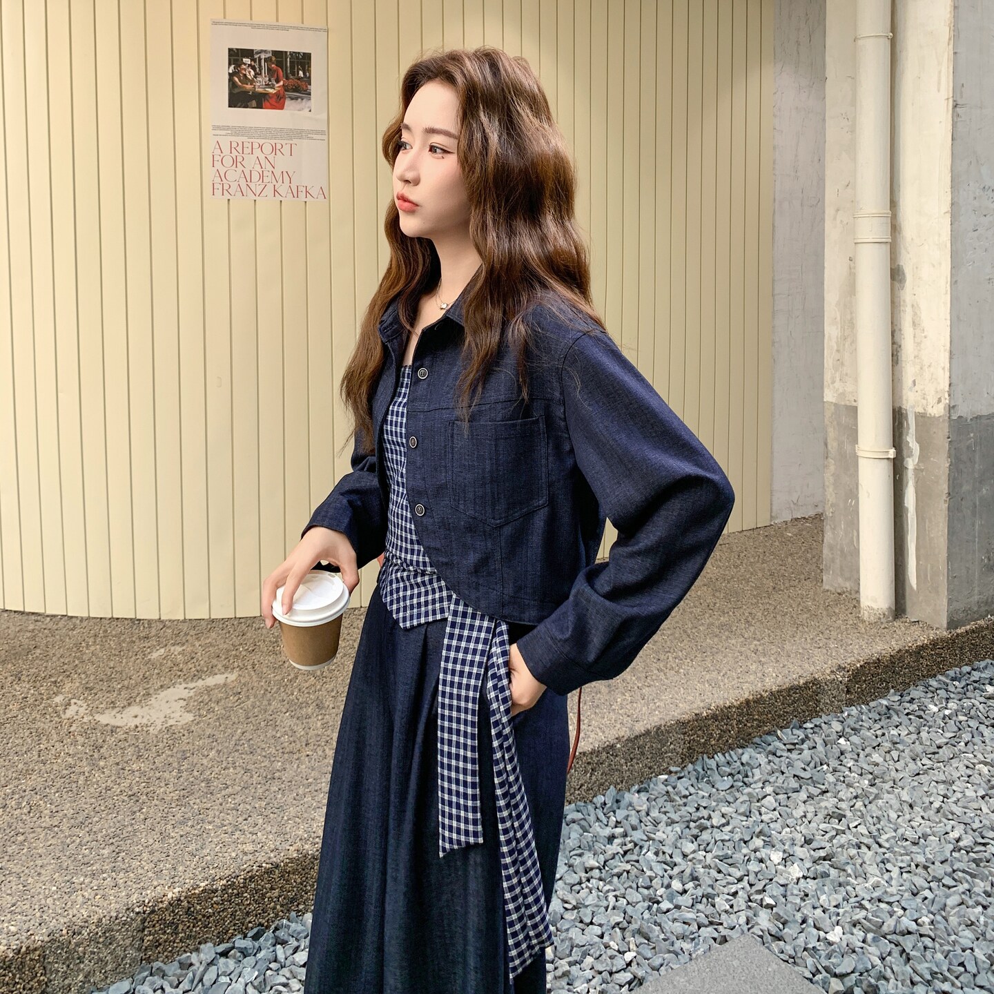 藏青色衬衫背心阔腿裤套装女春秋巨好看大方得体三件套流行超火,女装套装/套裙,2C289