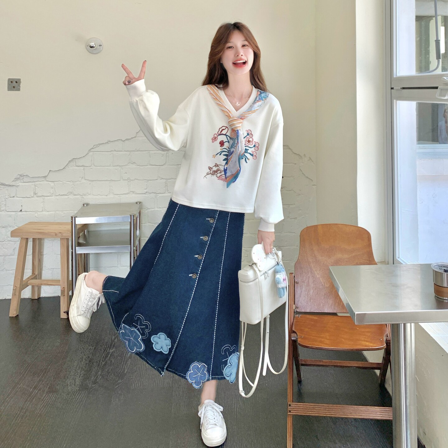 26年春款刺绣卫衣牛仔半身裙两件套2C289-2581-P185-K278,女装套装/套裙,2C289