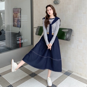 休闲披肩条纹长袖T恤半身裙套装女秋季2025新款两件套休闲小个子图片