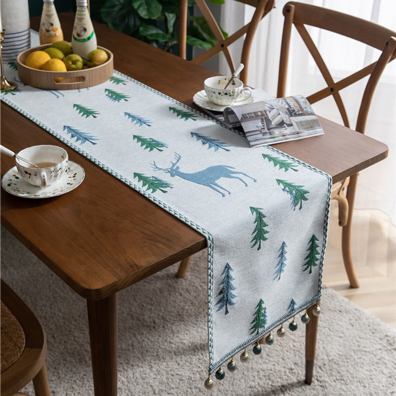 圣诞节主题桌旗派对餐桌布装饰麋鹿西餐咖啡厅家庭聚会拍照背景布