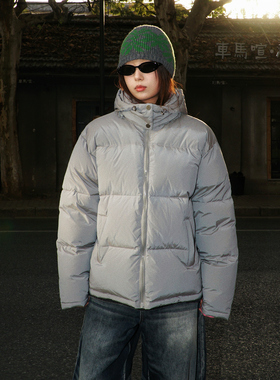 zopiclone小众设计双面拼色两穿可拆卸帽宽松加厚短款羽绒服外套