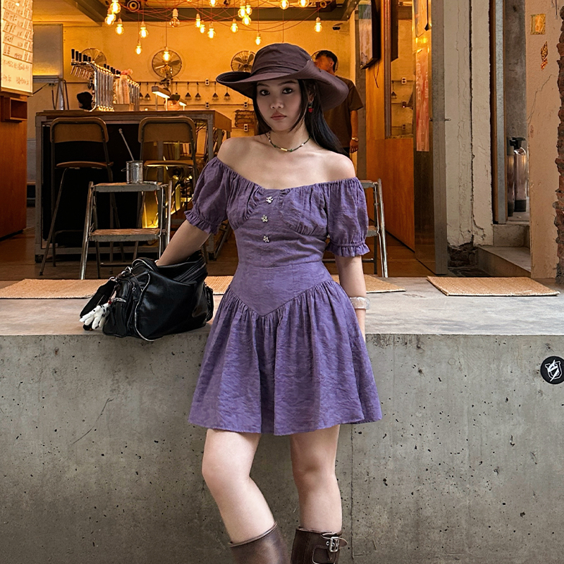 zopiclone“半岛情书”法式甜美提花显瘦泡泡袖收腰连衣裙