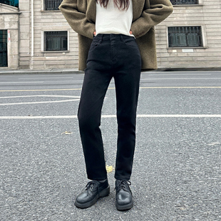 显瘦直筒高腰加绒保暖九分牛仔裤 zopiclone入店bi备升级款 小黑裤