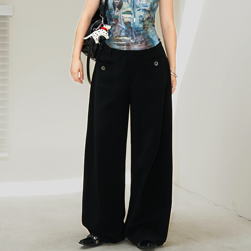 zopiclone自制款特别版前一字口袋银纽扣时髦显瘦弯刀版黑色西裤