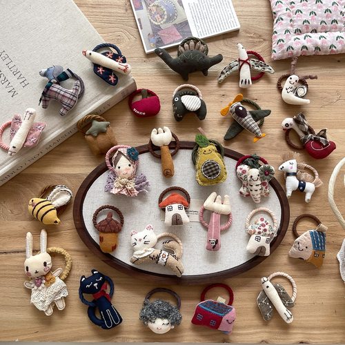 棉麻布艺刺绣动物房子发夹圈头绳