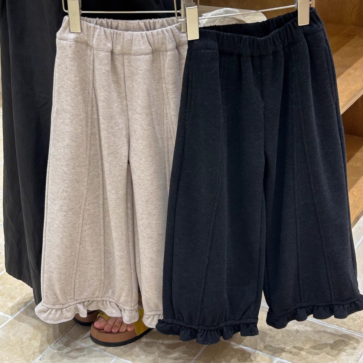 女童秋冬加厚绒保暖毛呢直筒裤子