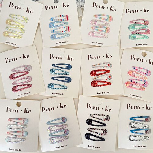 彩色蝴蝶印花闪粉亮片水滴BB发夹