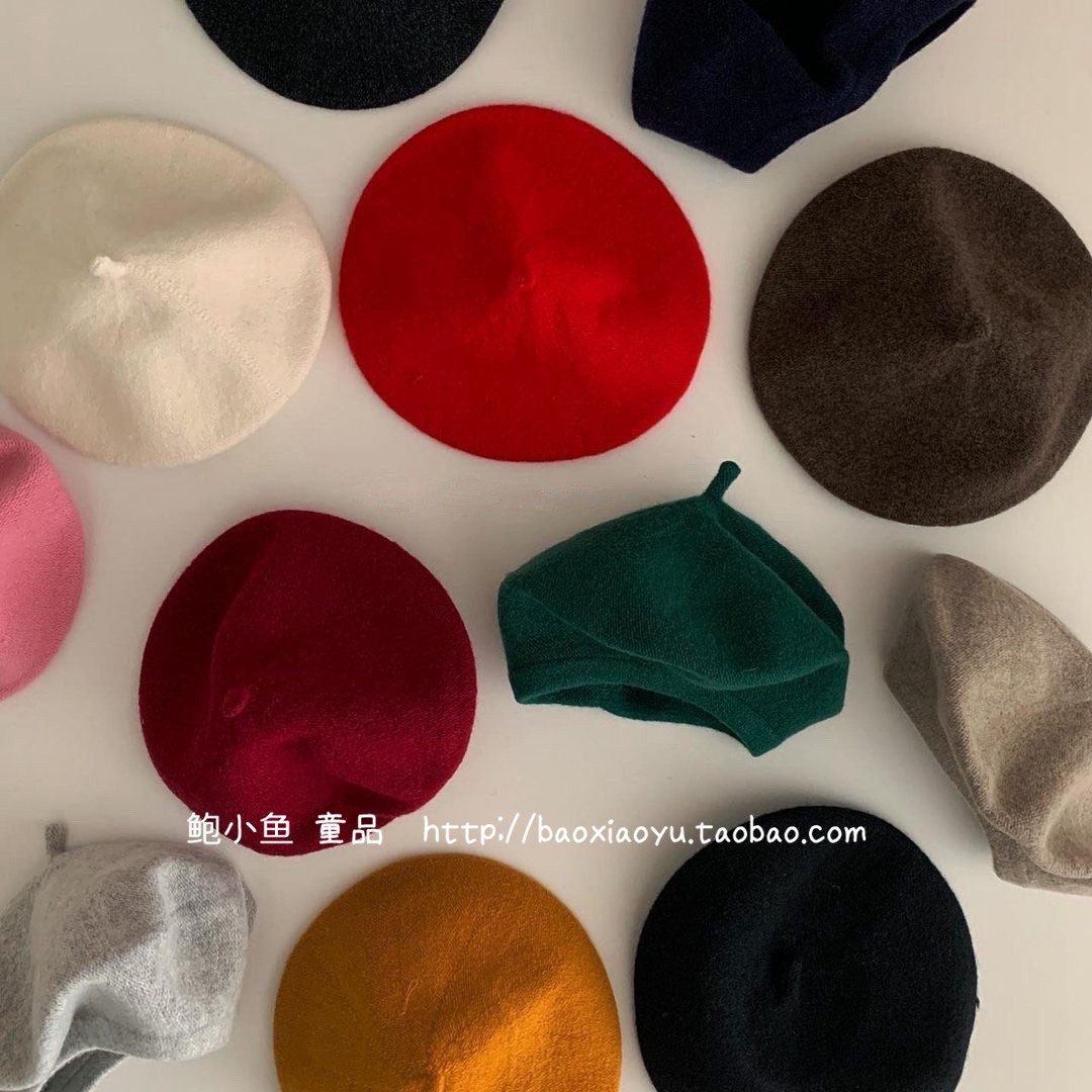 鲍小鱼2025秋冬新款韩国ins儿童女童纯色羊毛呢子贝雷帽画家帽子,童装/婴儿装/亲子装,帽子,淘宝优惠券,粉丝福利购,淘宝优惠卷