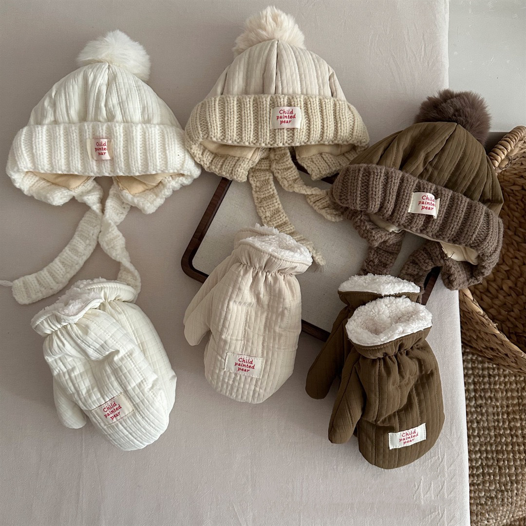 绗缝夹棉加厚绒护耳帽子挂脖手套