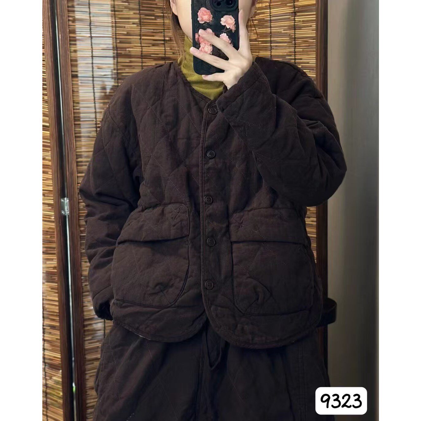 9323亚麻夹棉菱形格航线棉衣胸围