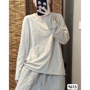 希哦秋季新款文艺复古纯色全棉宽松休闲简约长袖衬衣女打底上衣薄