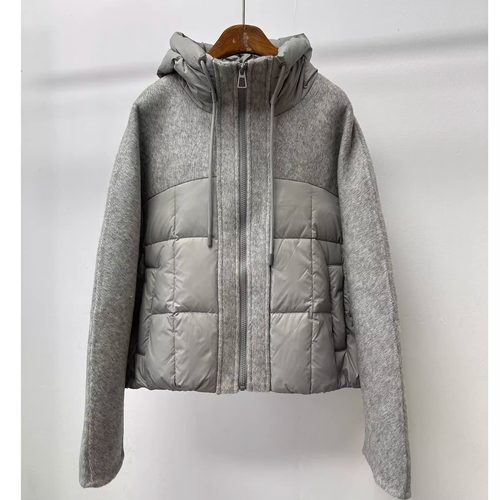 羊毛呢拼接连帽90鸭绒羽绒服女