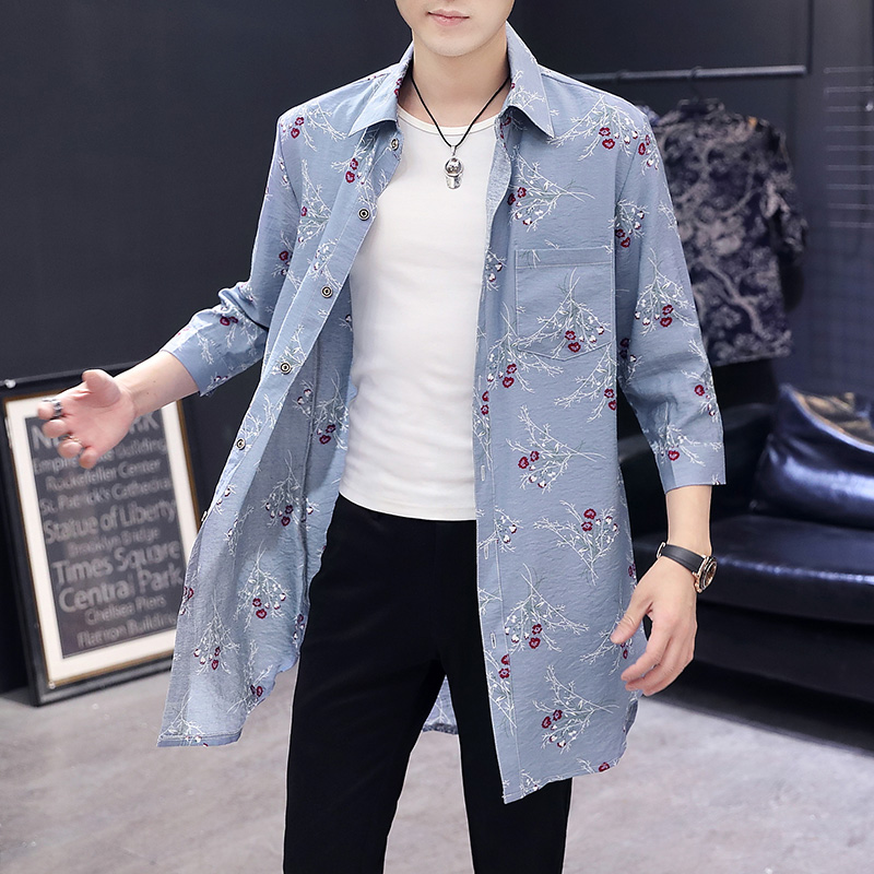 2020夏季新款风衣男中长款轻薄款韩版七分袖披风外套潮流防晒衣服