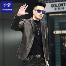 维蒙2025新款海宁真皮皮衣男春秋季油蜡绵羊皮夹克西装领外套潮牌