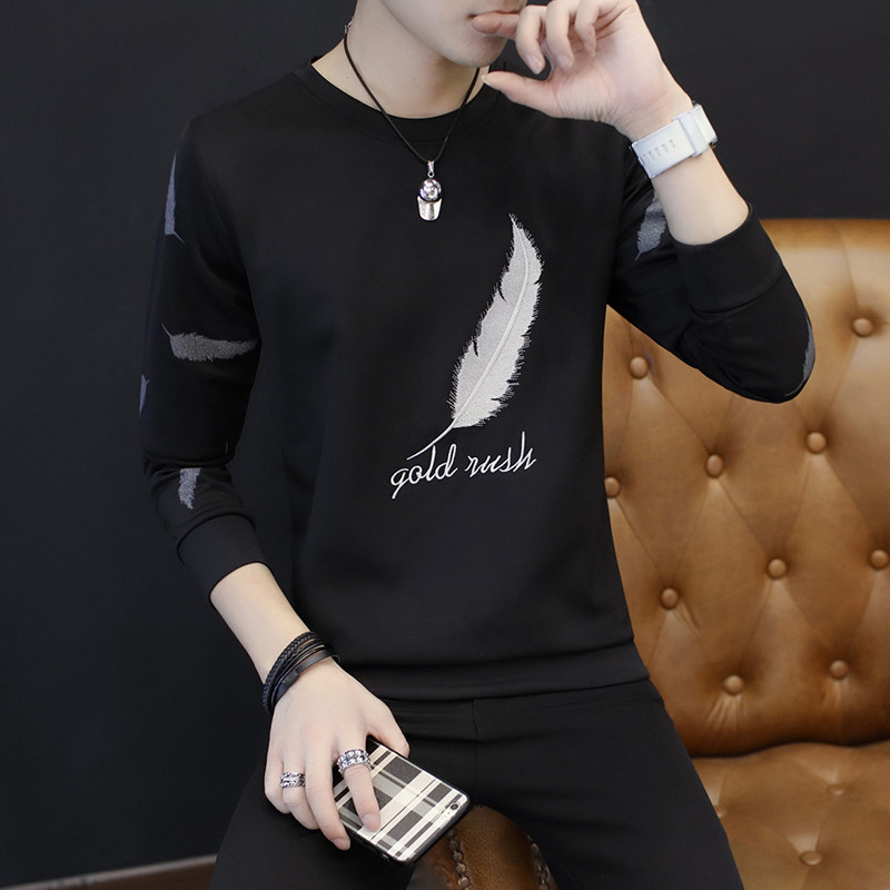 春秋季圓領薄款男裝韓版男士長袖t恤針織打底衫潮流衛衣服男體恤在類目 男裝, T恤中 - 來自Buy2taobao.com提供專業的淘寶代購服務