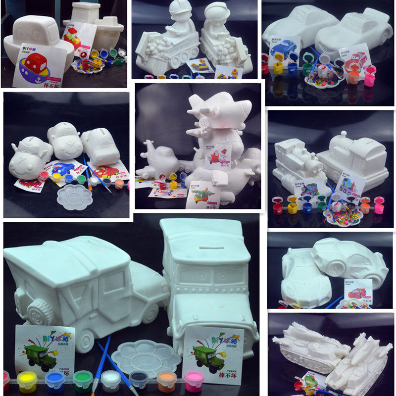 各种规格的坦克 卡车 飞机小汽车益智上色涂鸦娃娃存钱罐模型玩具